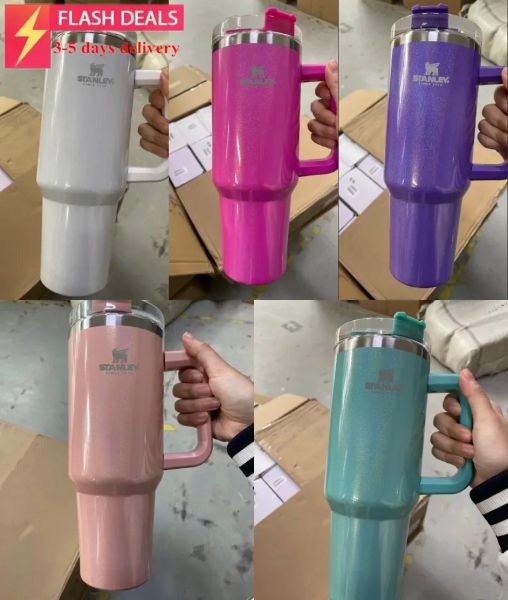 

stanley sublimation 40oz glitter tumblers cup with handle lid and straw gradient color insulated car mugs stainless steel tumbler big capaci