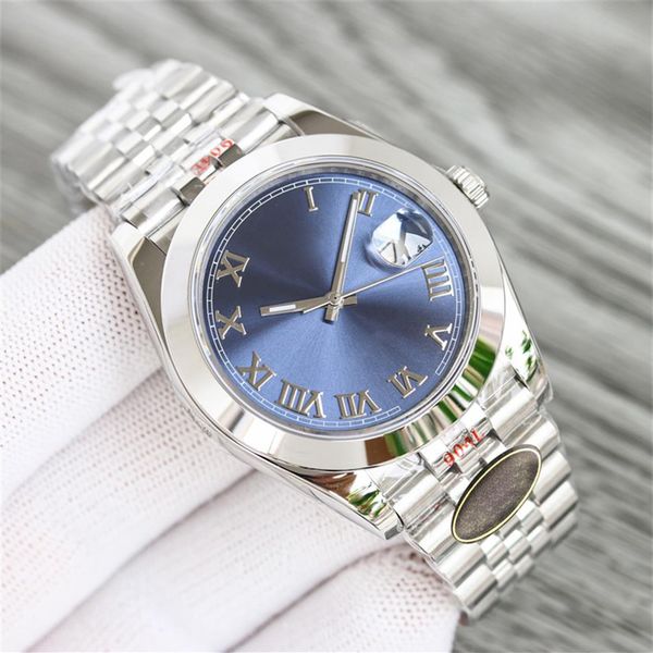 

sw designer men's watch blue luminous dial 41mm stainless steel 904l strap original folding buckle m126334 automatic mechanic282r, Slivery;brown