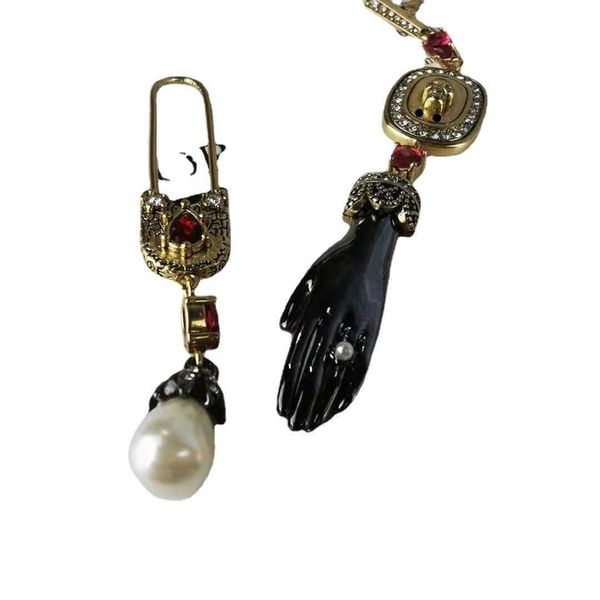 

maijia personalized dark earrings skull ghost hand red pearl asymmetric, Golden