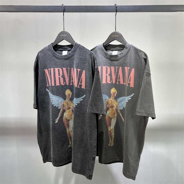 

36% off street fashion washed old rock band printed loose t-shirt for men and women vintage short sleeve, White;black