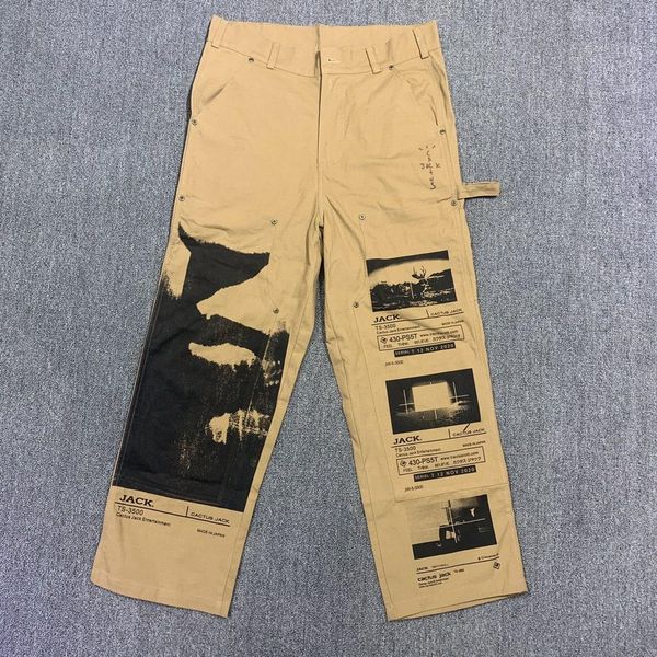 

pants 22fw travis scott cactus jack cargo work pants men women joggers drawstring sweatpants trousers, Black