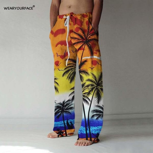

pants summer palm tree beach 3d all over print full length wide leg pants hipster streetwear us size sweatpants men clothing, Black