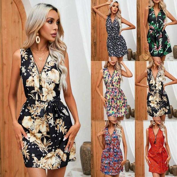 

summer womens dress short skirt zipper sleeveless printed floral, Black;gray