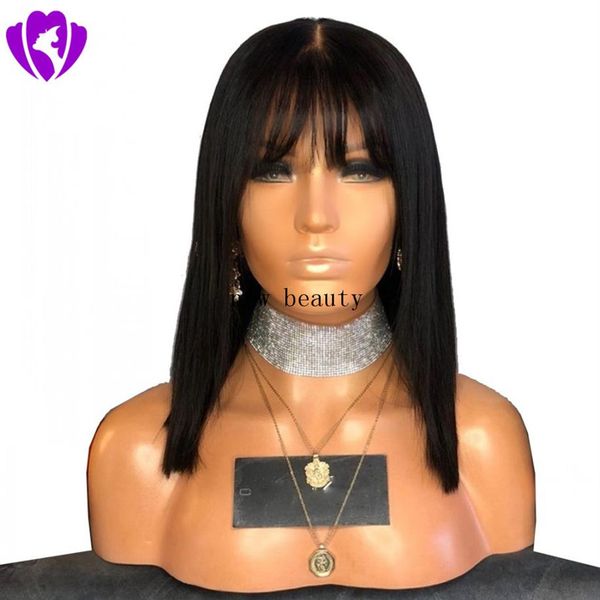 

natural soft brown black short bob wigs with baby hair heat resistant glueless synthetic lace front wigs with bangs for black wome260z