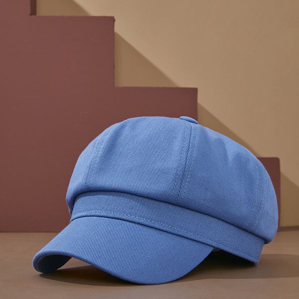 

berets 2023 spring and summer fashion sboy painter women short brim beret lady outdoor cotton plain octagonal hat 230421, Blue;gray
