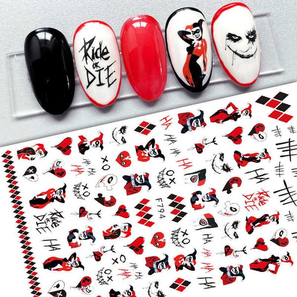 

stickers decals adesivos de unhas 3d para dia das bruxas adesivos joker anime cobra aranha arte de unha decalques adesivos meninas crianas d, Black