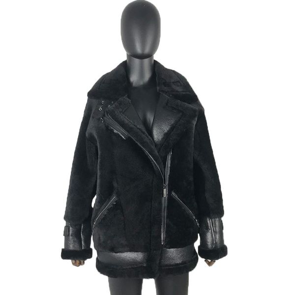 

fur jacket natural sheepskin coat female overcoat black cropped outwear fur women's winter sheepskin coat sheepskin aviator jacket