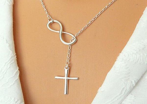 

wholen606 personality infinity cross lariat pendant necklaces silver plated european collares necklace forever faith necklace9813681