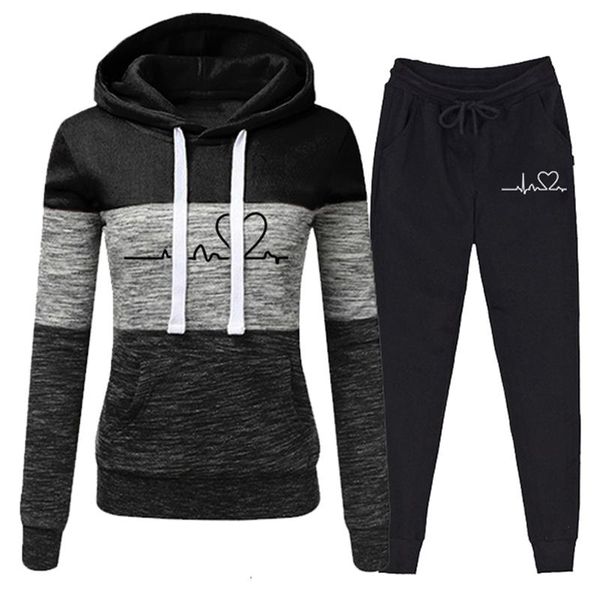 

pants bikinis secret women spliced sweater tracksuit sweatshirts pullover hoodies suit female sport jogger pants outfits 2 pcs sets, White