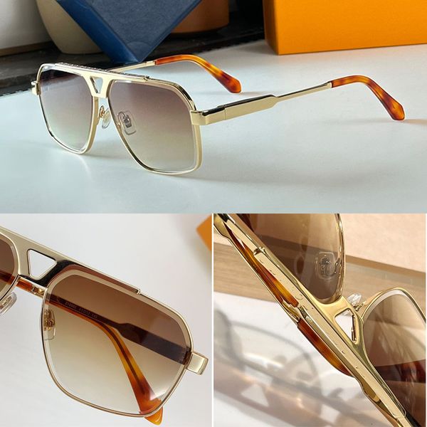 

Mens and Womens Designer 1.1 Evidence Metal Square Sunglasses V-frame with engraved flowers and letter signatures on the top of the overpass Z1898E for vacation