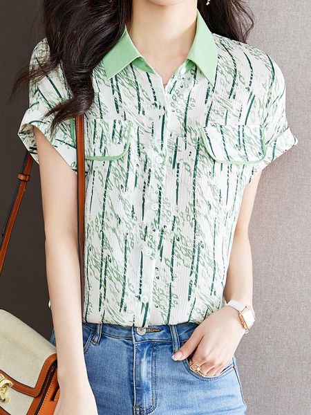 

women's blouses women's shirt blouse summer short sleeve green female turn-down collar office lady blusas mujer de moda 2023, White
