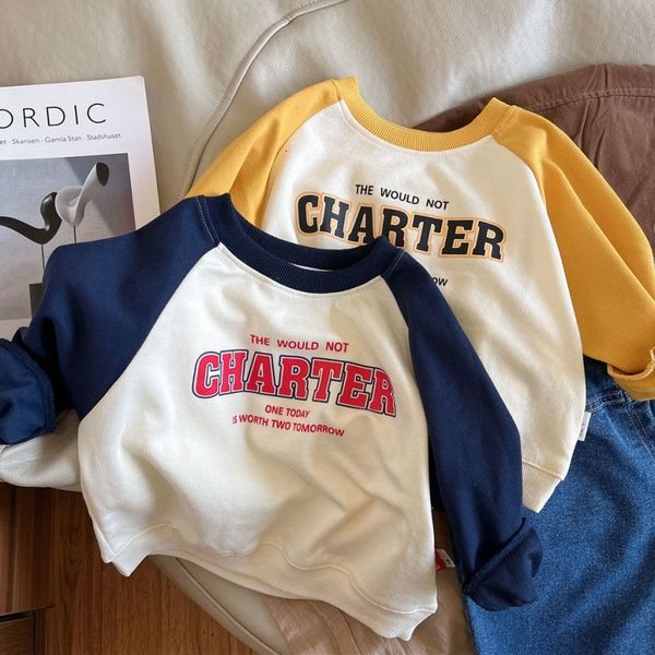 

t-shirts spring boy sweater korean letter children's long-sleeved spring and autumn children's clothing baby pullover trend 230422, Blue