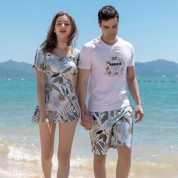 

tracksuits couples seaside vacation suits new swim set women's split boxer lining cover belly thin swimsuit men's quickdrying beac, Gray