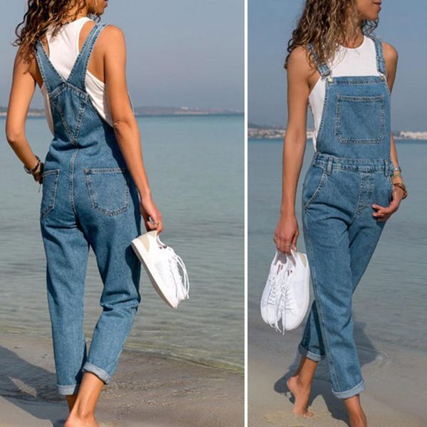 

women's jumpsuits rompers cargo pants women denim bib overalls jeans jumpsuits rompers ladies ripped hole suspenders long playsuit pock, Black;white