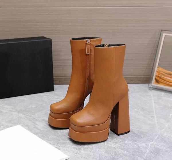 

meduza aevitas intrico leather tall platform ankle boots side zipper squared toe block heels booties chunky luxury designer runway5155394, Black