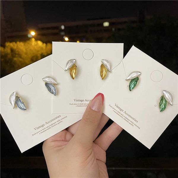 

charm new korean earrings arrival metal trendy fresh lovely sweet grey leaf stud earrings for women 2022 fashion jewelry aa230421, Golden