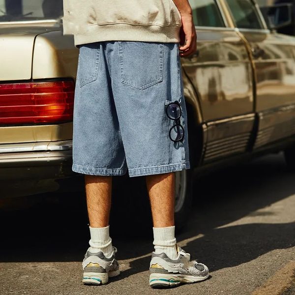 

2022 summer men's jeans vintage washed vegan loose fit men's jeans shorts pantalones colombianos vaqueros, Blue
