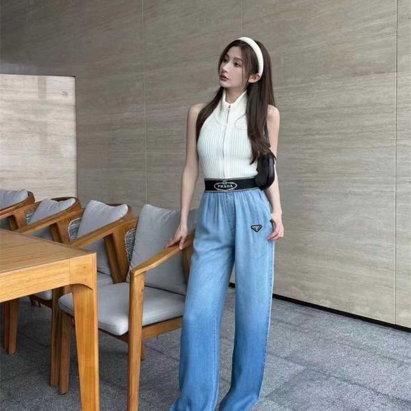 

26% off clothing designer quality family spring/summer new classic triangle letter ribbon gradient tencel old casual loose wide leg pants, Black;white
