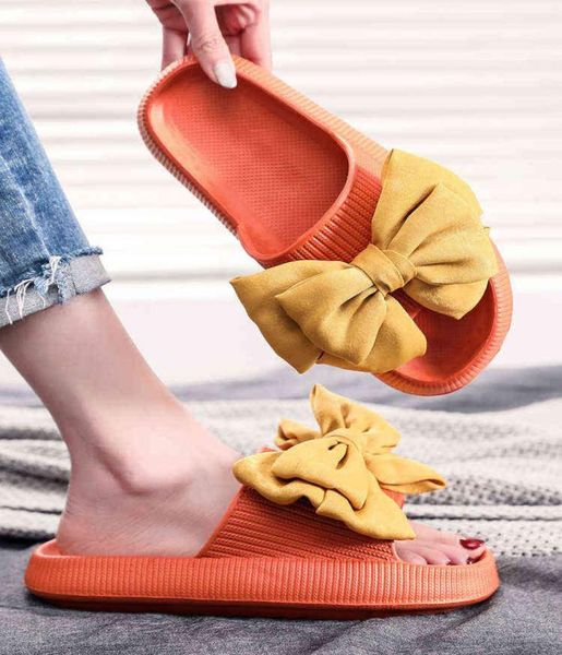 

handmade bow tie slippers summer shoes for women nonslip thick beach sandals 2022 fashion soft sole eva home pink slides y2206215860796, Black