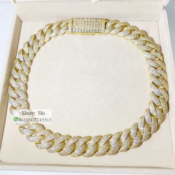 

fully iced pass diamond tester mens miami cuban necklace custom lock baguette moissanite chain, Silver