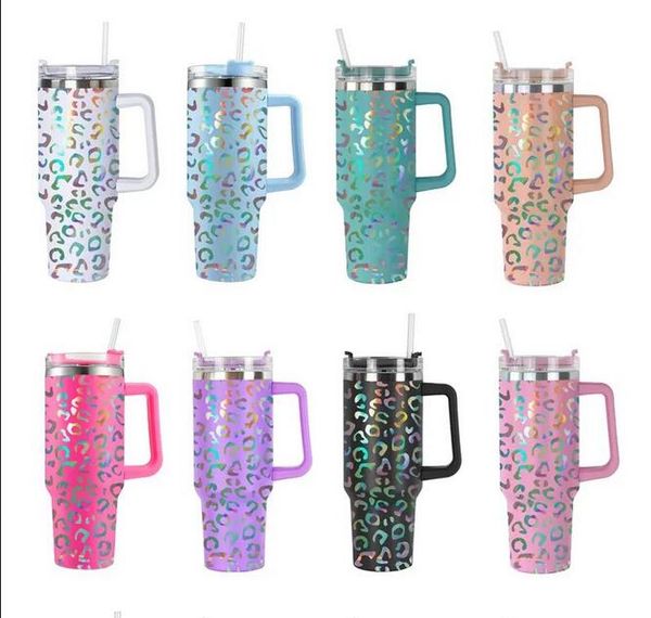

uv leopard 40oz handle tumblers 1200ml stainless steel water bottles colorful drinking cups double wall insulated tumbler wholesale a12