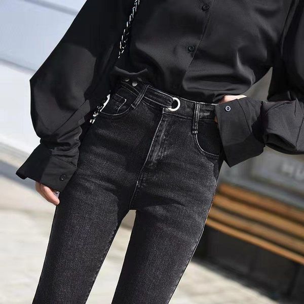 

jeans woman jeans pants autumn winter high waist black tight feet pencil long pants pantalones vaqueros mujer, Blue