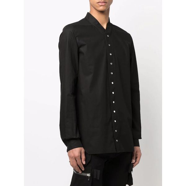 

high street rick men stand collar shirt slim fit casual shirt for men personalized pocket embellishment men's casual black shirts, White;black