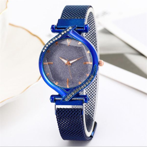 

star simple temperament diamond womens watch maganetic buckle mesh belt female watches fashion trendy quartz wristwatches wholesal298n, Slivery;brown