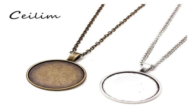 

whole bronze 55cm with 5cm link chain necklace alloy base tray bezel blank pendant necklaces for handmade 25mm cabochons jewel9167614, Silver