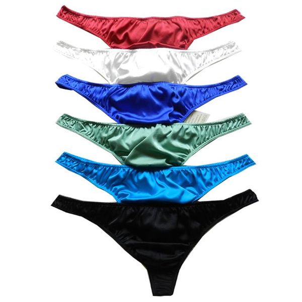 

4pcs men's silk thongs bikini underwear size s  l xl xxl2077, Black;brown