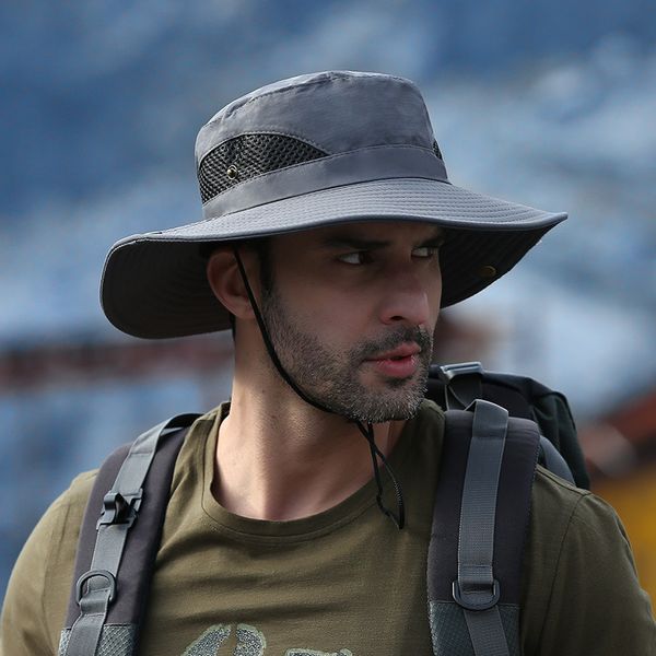 

wide brim hats bucket men's outdoor fisherman caps summer uv protection sun hat hiking fishing for male breathable panama cap 230421, Blue;gray