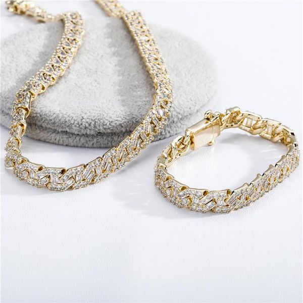 

9mm cuban link chain iced out full lab diamond mens hip hop gold chain2579, Silver