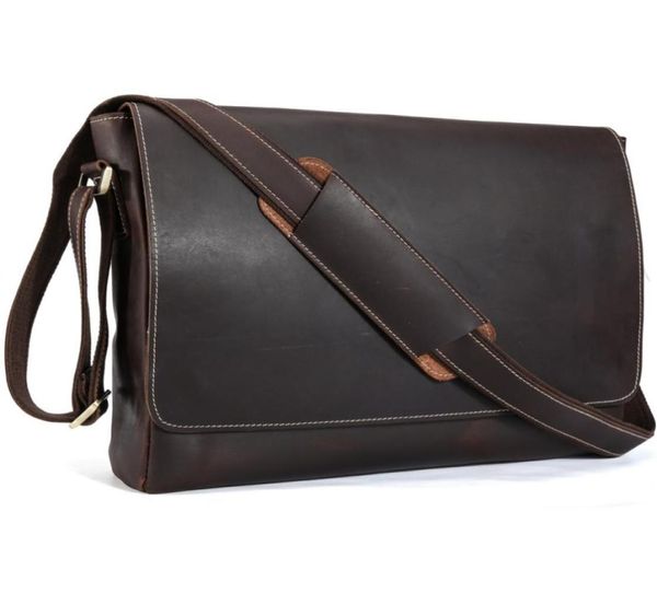 

handmade genuine leather 15 inch lapmessenger bag men simple vintage style cross body shoulder briefcase large satchel 11536541591