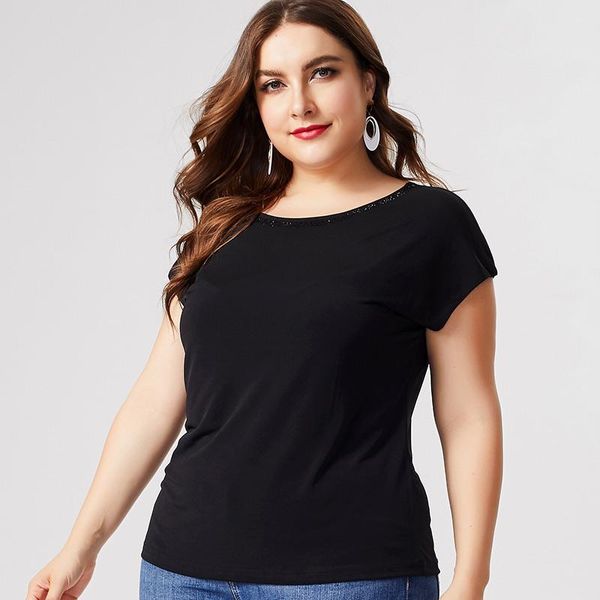 

t-shirt 2021 summer mom short sleeve simple tshirt fashion ladies vintage elegant plus size womens, Black