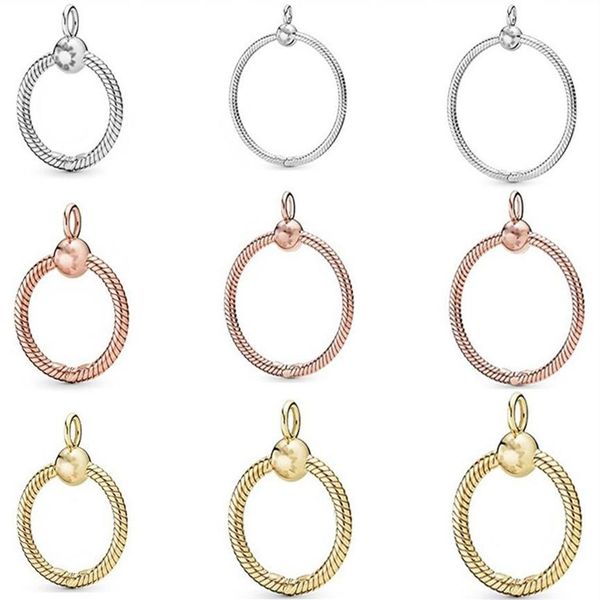 

genuine 925 sterling silver fit pandora couple necklace classic o-shaped pendant silver rose gold necklace pendant diy love blue c269k
