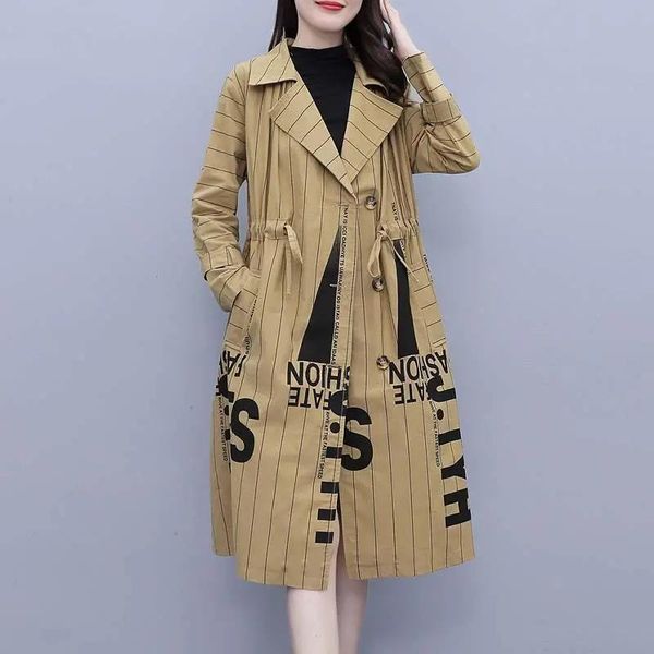 

raincoats 2022 spring sutumn new khaki trench coat midlength black windbreaker coats women loose 5xl printed fashion outerwear female