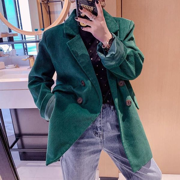 

pants lucyever 2022 autumn winter corduroy blazer women solid color long sleeve lapel neck jackets female streetwear loose pocket coat, White