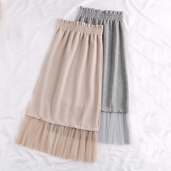 

dresses new autumn women pencil skirt elastic high waist lace patchwork sweater skirts female midi long package hip knitted skirt a1637, White;black