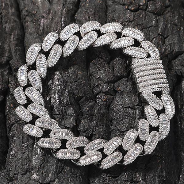 

15mm baguette cuban link iced out bracelets 14k white gold icy cubic zirconia jewelry 7inch 8inch hiphop bracelet241e, Black