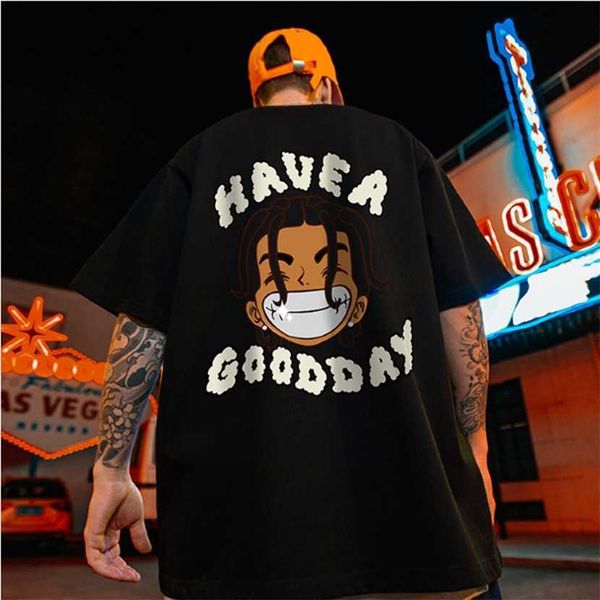 

26% off clothing designer quality china-chic cartoon print short t-shirt men's summer fashion ins street hip hop half sleeve, White;black