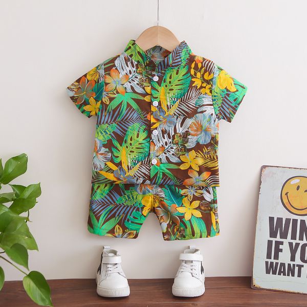 

clothing sets baby hawaiian shirt shorts suit children's clothing for boys girls printed short sleeve beach fashion 2-piece summer kids, White