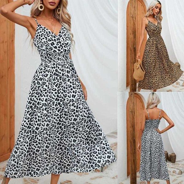 

summer womens leopard print backless spaghetti straps dress, Black;gray