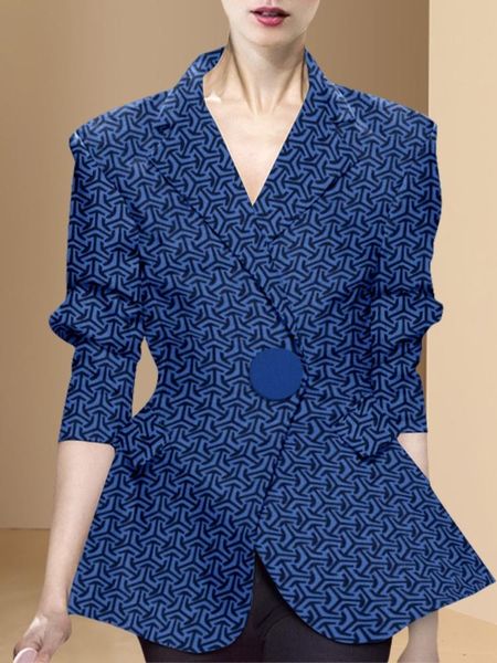 

pants spring new temperament goddess professional style longsleeved fashion blue print singlebutton suit jacket women, White