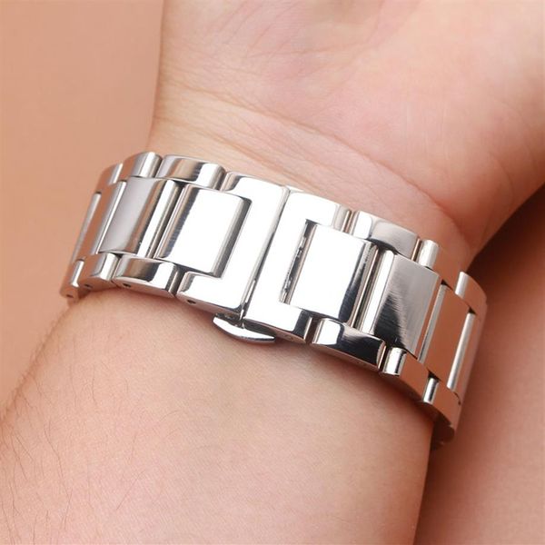 

18mm 20mm 21mm 22mm 23mm 24mm silver polished stainless steel metal watch band strap bracelet fashion butterfly buckle clasp watch2251, Black;brown
