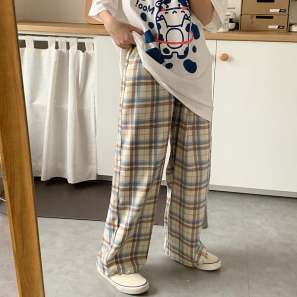 

pants summer thin casual pants men fashion oversized wideleg pants men streetwear loose hiphop straight plaid pants mens trousers, Black