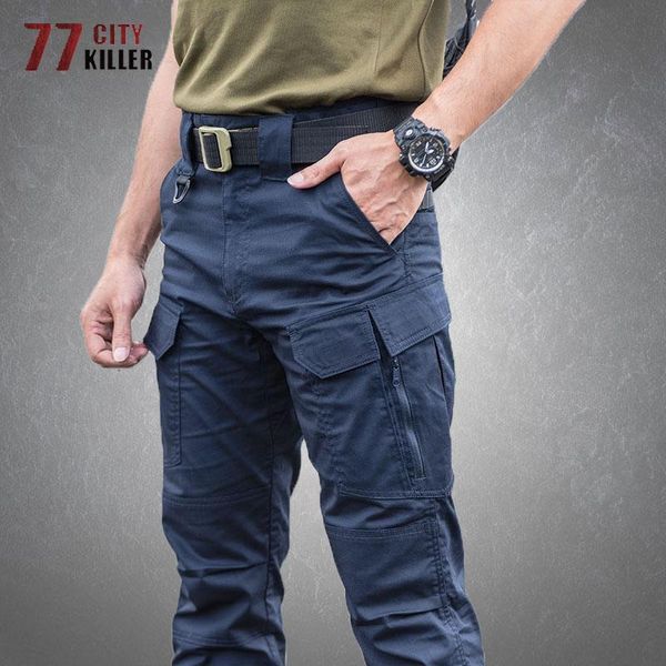 

pants military tactical pants men quality multipocket waterproof commuter cargo trousers male elasticity slim fat joggers mens pants, Black