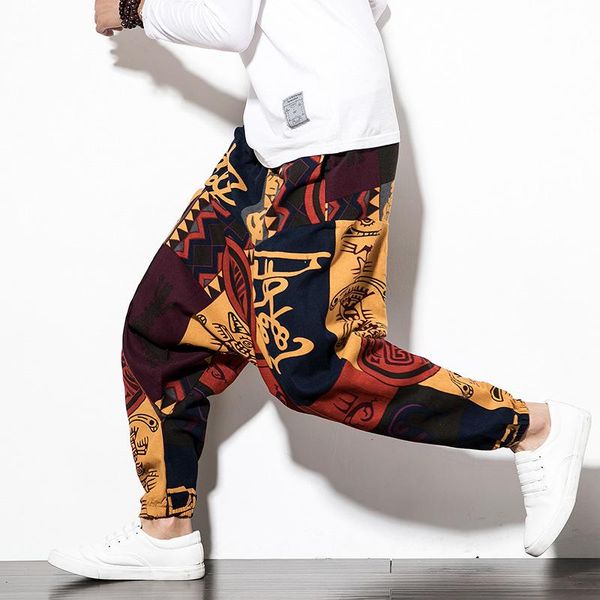 

pants baggy cotton linen harem pants men women hiphop boho gypsy joggers wide leg trousers casual vintage nepal style pants 2022, Black