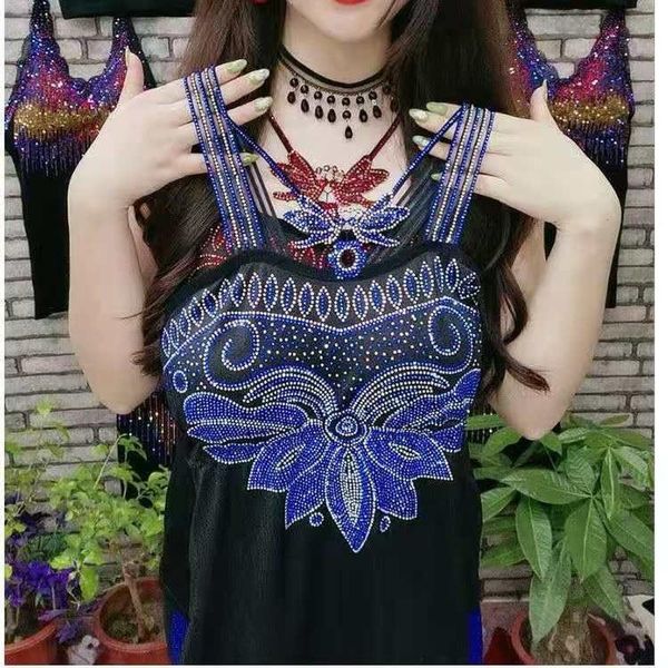 

t-shirt ladies sport camis femme rhinestones camisole woman bling shiny gemstones tanks women's paded camisole top, White