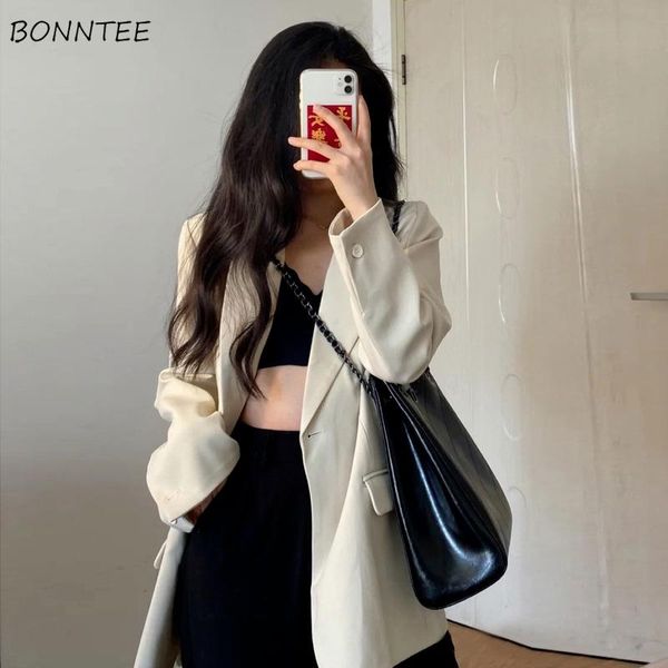 

pants blazers women solid fashion notched popular single button casual allmatch simple office lady chic classic basic streetwear ins, White
