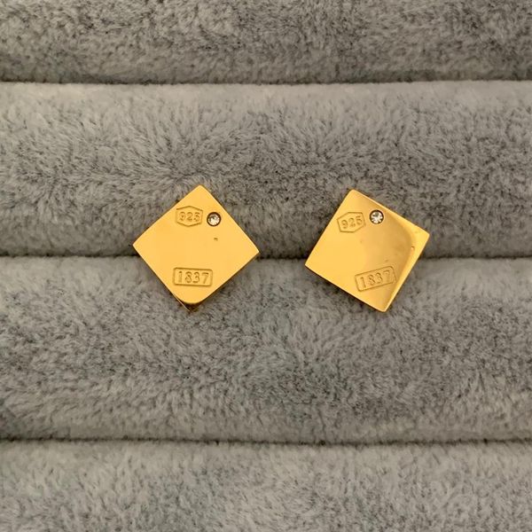 

2023 chic extravagant men women letter large small diamond square studs classic design tiny earrings 316l stainless steel women st185l, Golden;silver